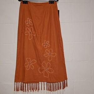 Requirements Orange Floral Midi Skirt